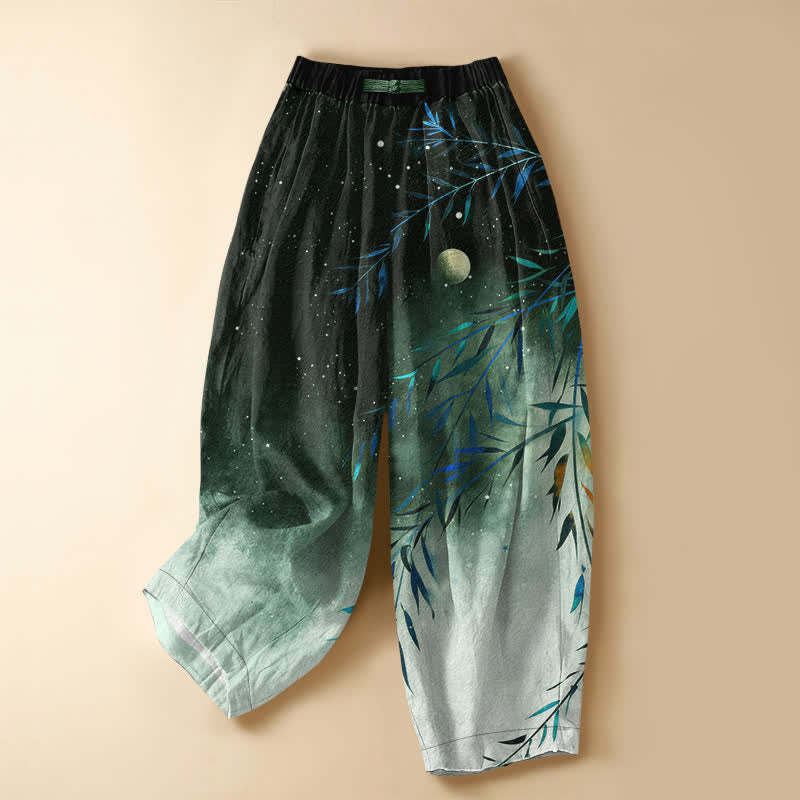 Buddha Stones Pure Cotton Starry Moon Bamboo Pattern Frog Button Women's Elastic Waist Harem Pants With Pockets - DarkGreen - US16,UK/AU20,EU48 (3XL) - image 7