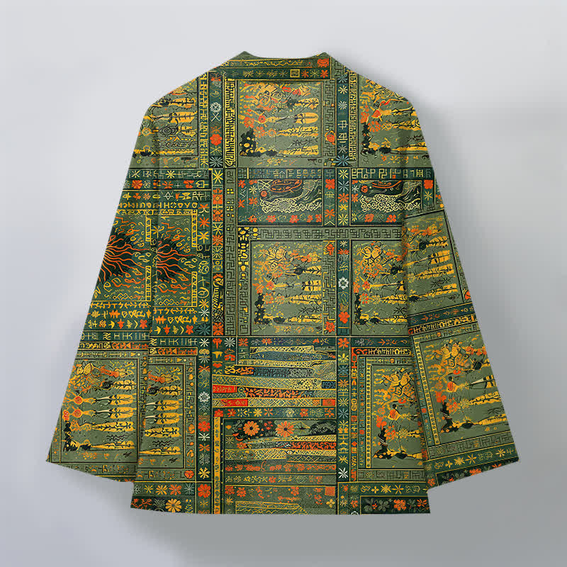 Buddha Stones Cotton Vintage Multicolored Patchwork Floral Pattern Open Front Men's Kimono - image 2