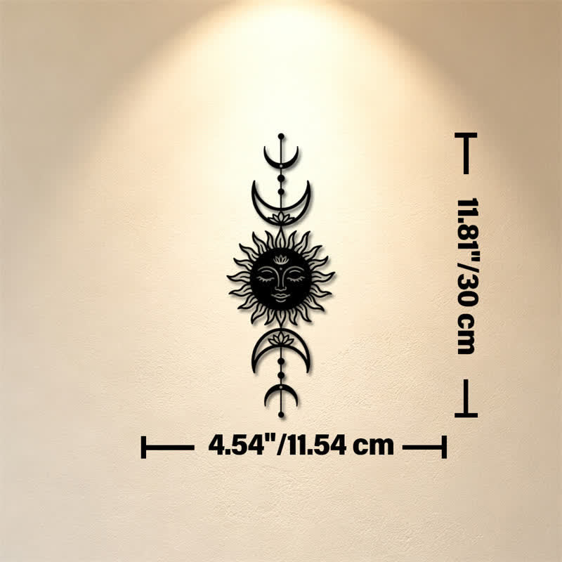 Buddha Stones Boho Sun and Moon Lotus Intuition Iron Meaningful Symbols Wall Art - Black - Approx. 11.54cm x 30cm x 0.1cm / 4.54in x 11.81in x 0.04in - image 4