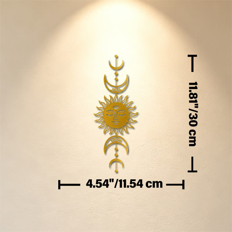 Buddha Stones Boho Sun and Moon Lotus Intuition Iron Meaningful Symbols Wall Art - Golden - Approx. 11.54cm x 30cm x 0.1cm / 4.54in x 11.81in x 0.04in - image 16