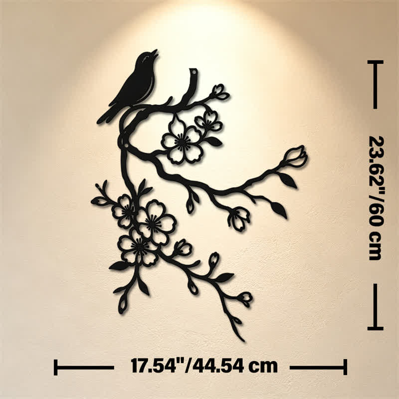 Buddha Stones Metal Bird on Peach Blossom Branch Zen Iron Meaningful Symbols Wall Art - Black - Approx. 44.54cm x 60cm x 0.12cm / 17.54in x 23.62in x 0.05in - image 11