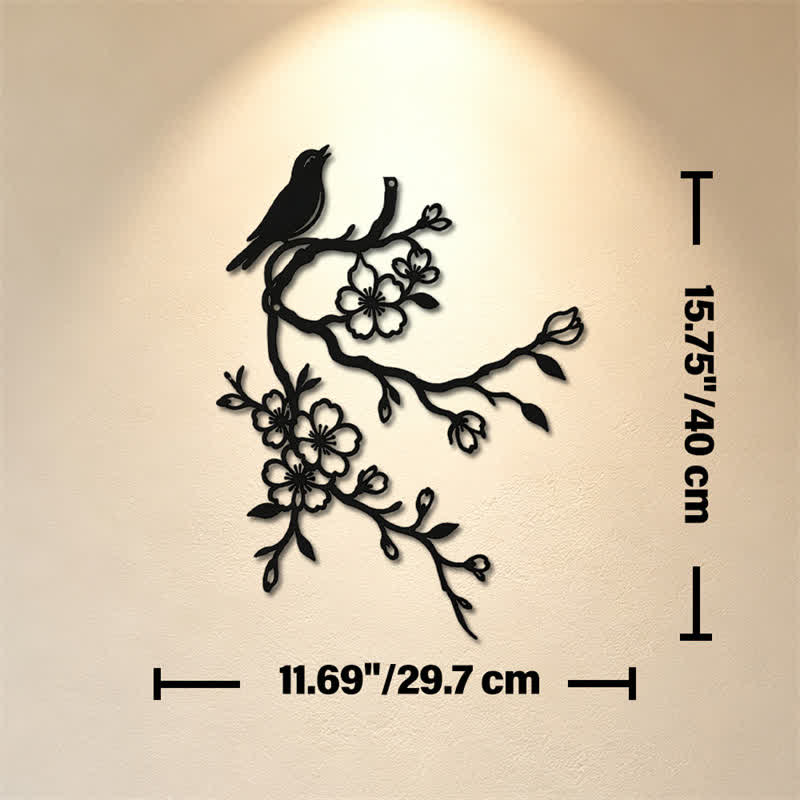 Buddha Stones Metal Bird on Peach Blossom Branch Zen Iron Meaningful Symbols Wall Art - Black - Approx. 29.70cm x 40cm x 0.1cm / 11.69in x 15.75in x 0.04in - image 8