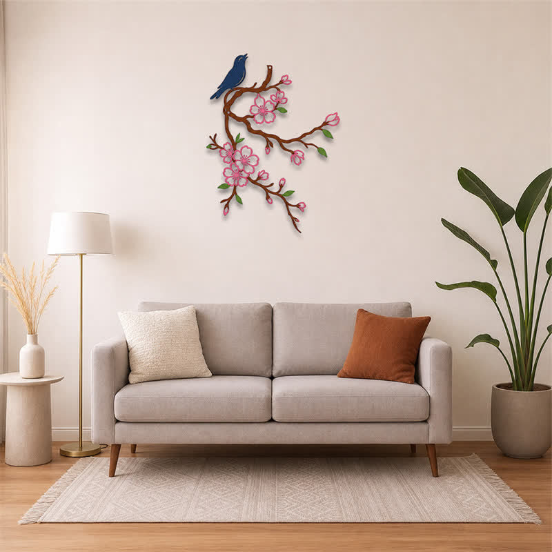 Buddha Stones Metal Bird on Peach Blossom Branch Zen Iron Meaningful Symbols Wall Art - image 26