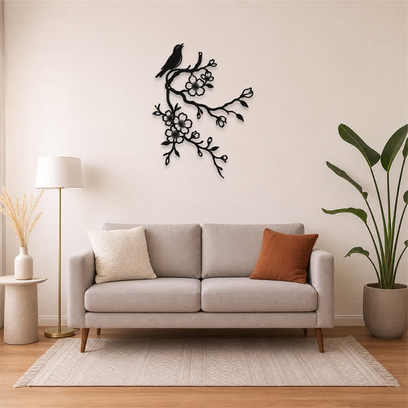 Buddha Stones Metal Bird on Peach Blossom Branch Zen Iron Meaningful Symbols Wall Art - image 12