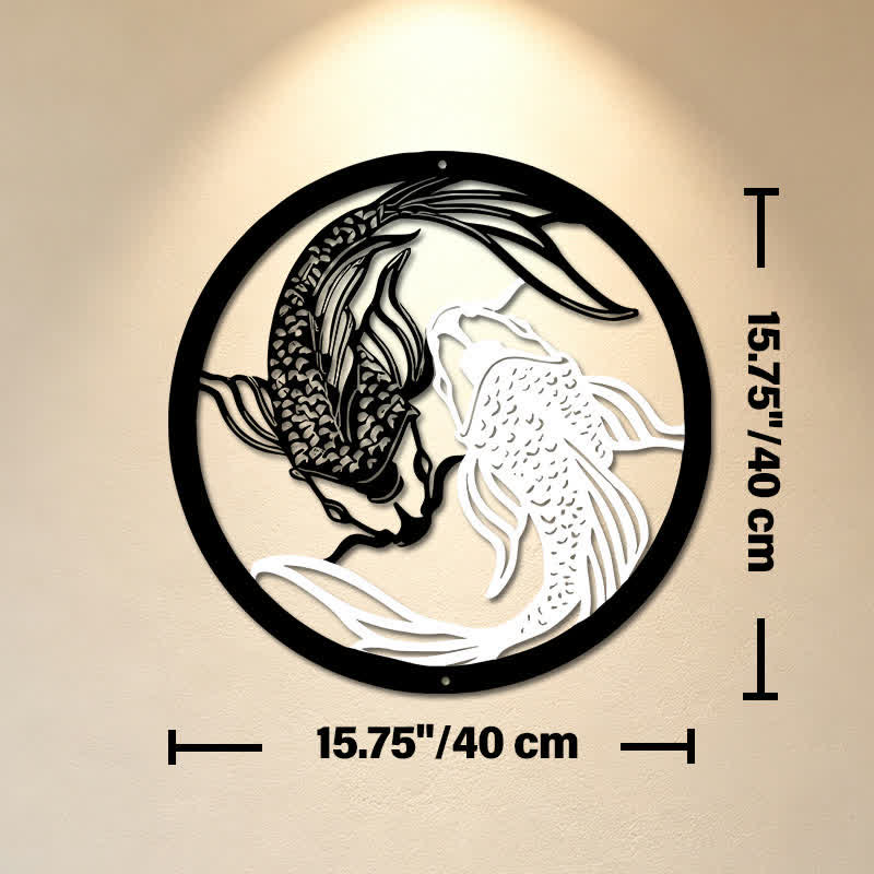 Buddha Stones Round Metal Koi Fish Yin Yang Success Iron Metal Meaningful Symbols Wall Art - Approx. 40cm x 40cm x 0.1cm / 15.75in x 15.75in x 0.04in - image 8