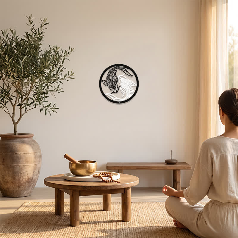 Buddha Stones Round Metal Koi Fish Yin Yang Success Iron Metal Meaningful Symbols Wall Art - image 5