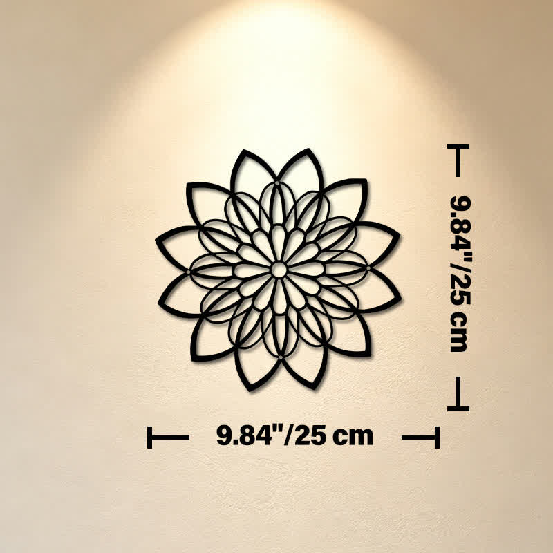 Buddha Stones Black Metal Lotus Mandala Enlightenment Round Iron Metal Meaningful Symbols Wall Art - Approx. 25cm x 25cm x 0.1cm / 9.84in x 9.84in x 0.04in - image 2