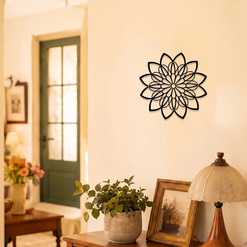 Buddha Stones Black Metal Lotus Mandala Enlightenment Round Iron Metal Meaningful Symbols Wall Art - image 7