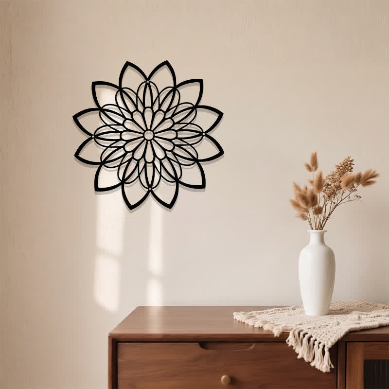 Buddha Stones Black Metal Lotus Mandala Enlightenment Round Iron Metal Meaningful Symbols Wall Art - image 3