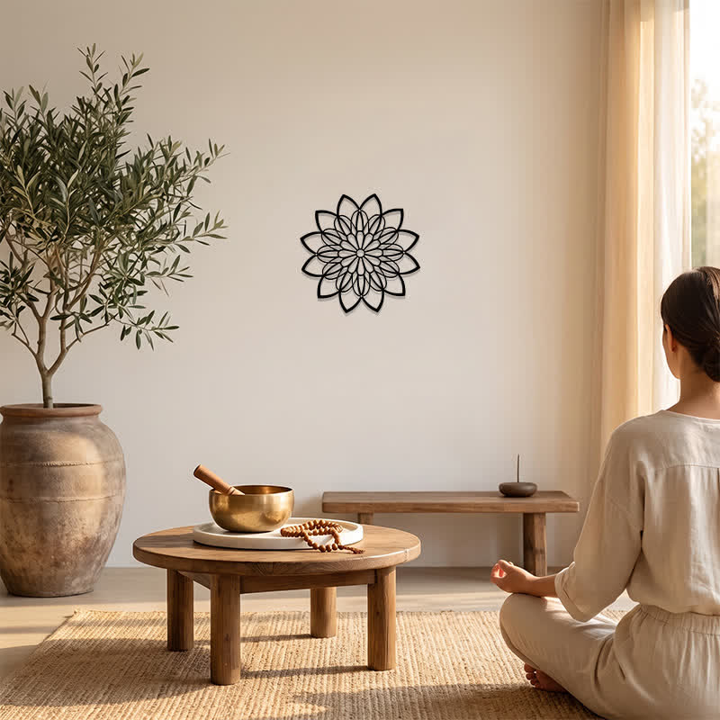 Buddha Stones Black Metal Lotus Mandala Enlightenment Round Iron Metal Meaningful Symbols Wall Art - image 5