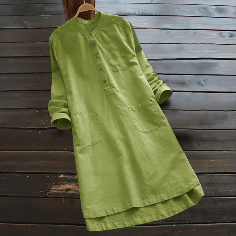 Buddha Stones Solid Buttons Long Sleeve Women's Shirt With Pockets - YellowGreen - US16,UK/AU20,EU48 (5XL) - image 8