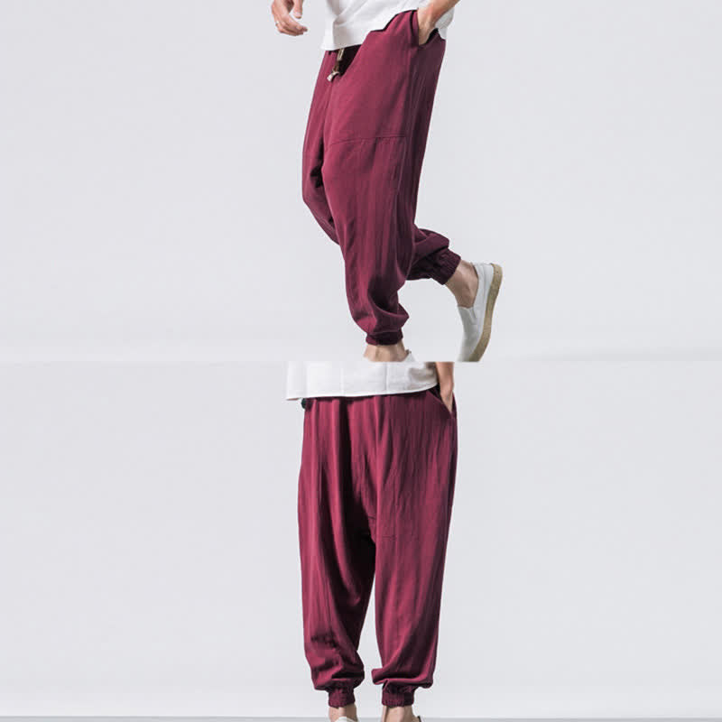 Buddha Stones Men's Plain Simple Drawstring Design Cotton Harem Pants With Pockets - image 12
