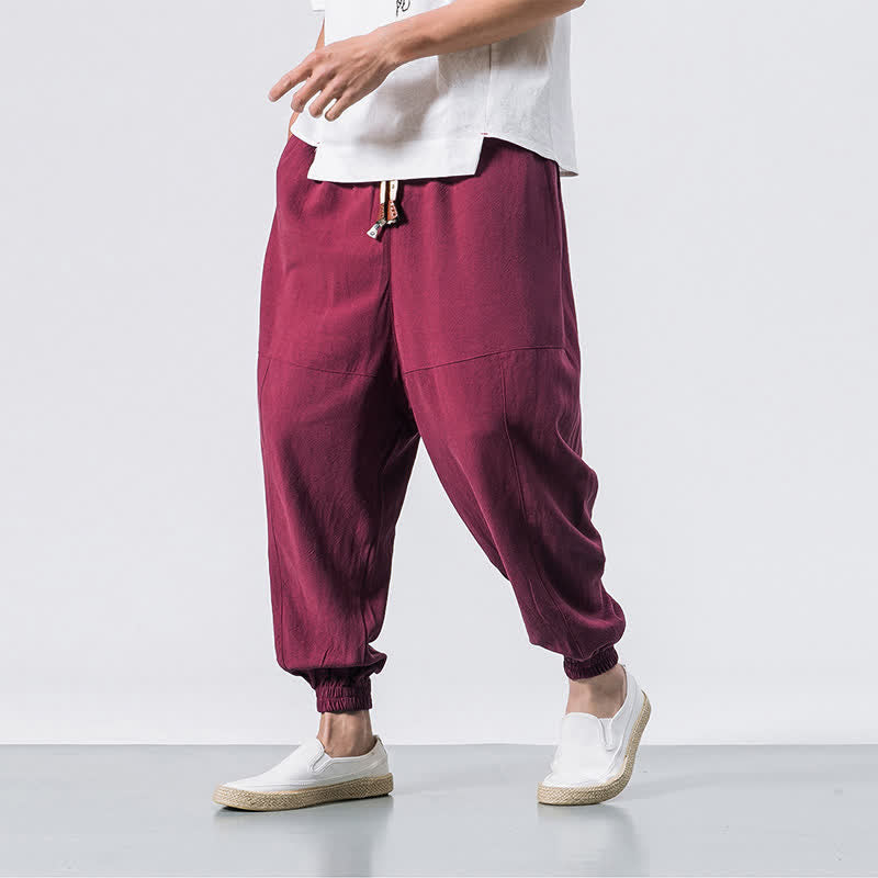 Buddha Stones Men's Plain Simple Drawstring Design Cotton Harem Pants With Pockets - Crimson - US/UK/AU46,EU56 (5XL) - image 7
