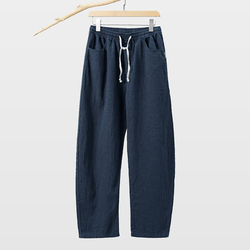 Buddha Stones Spring Summer Casual Drawstring Solid Ankle Pants Men's Straight Leg Pants With Pocket - MidnightBlue - US/UK/AU46,EU56 (5XL) - image 9