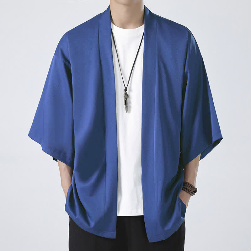 Buddha Stones Solid Color Open Front Jacket Men's Kimono - Blue(Jacket Only) - US/UK/AU46,EU56 (5XL) - image 20