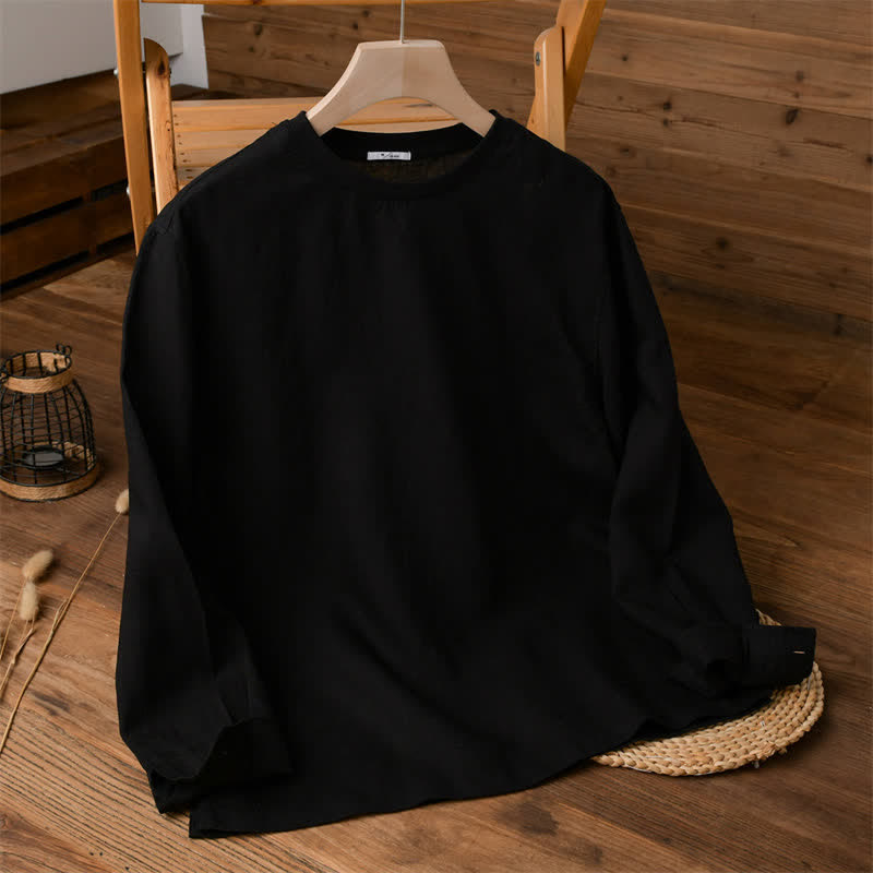 Buddha Stones Spring Fall Casual Minimalist Solid Men's Long Sleeve T-Shirts - Black - US/UK/AU42,EU52 (3XL) - image 5