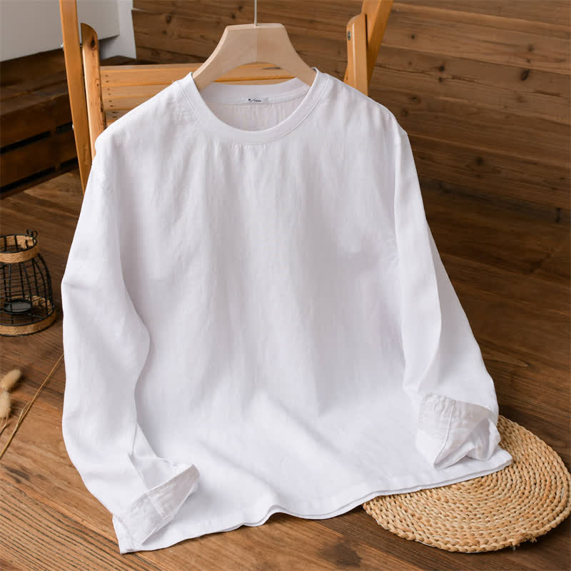 Buddha Stones Spring Fall Casual Minimalist Solid Men's Long Sleeve T-Shirts - White - US/UK/AU42,EU52 (3XL) - image 11