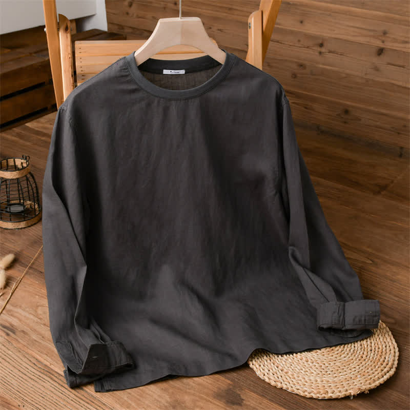 Buddha Stones Spring Fall Casual Minimalist Solid Men's Long Sleeve T-Shirts - DimGray - US/UK/AU42,EU52 (3XL) - image 7