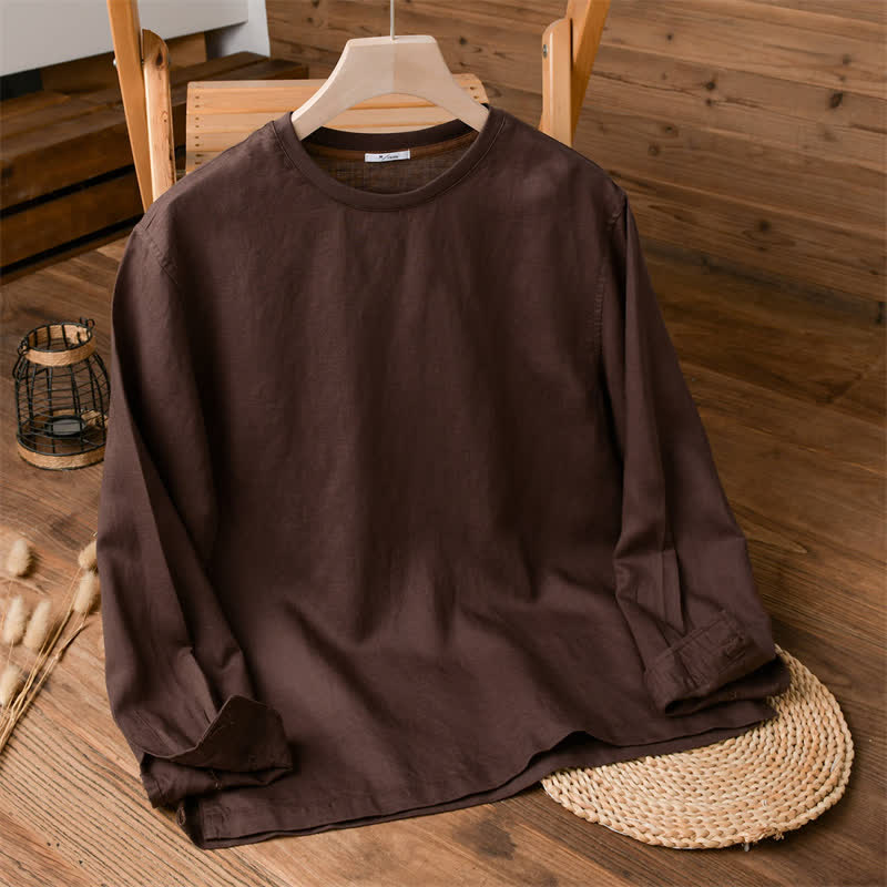Buddha Stones Spring Fall Casual Minimalist Solid Men's Long Sleeve T-Shirts - SaddleBrown - US/UK/AU42,EU52 (3XL) - image 0