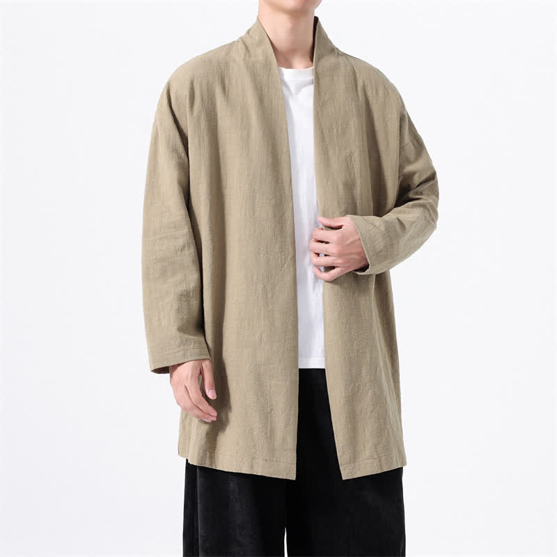Buddha Stones Spring Casual Minimalist Solid Cotton Men's Kimono - Tan - US/UK/AU46,EU56 (5XL) - image 0