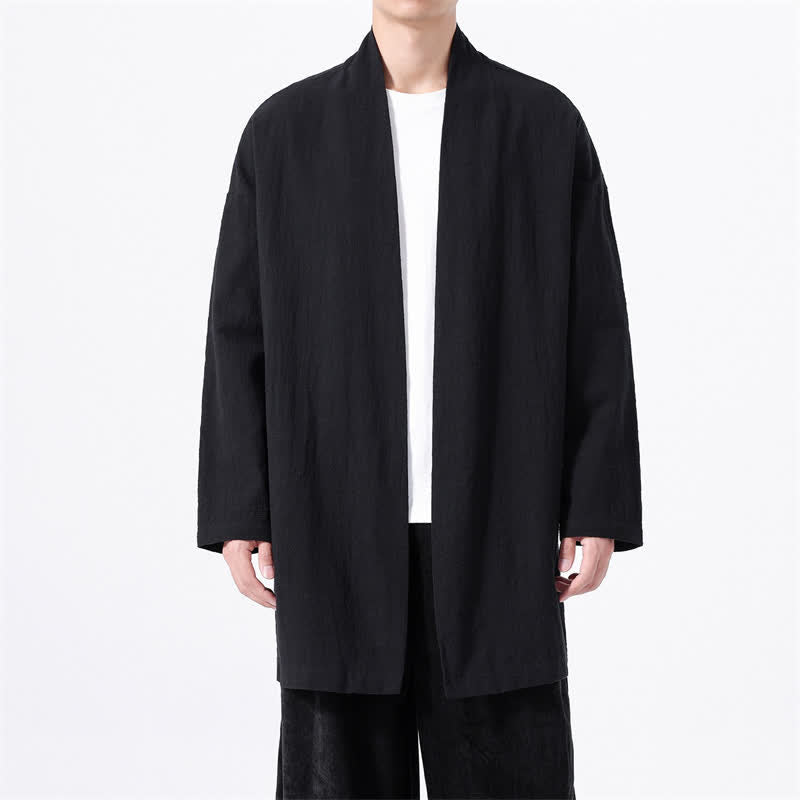 Buddha Stones Spring Casual Minimalist Solid Cotton Men's Kimono - Black - US/UK/AU46,EU56 (5XL) - image 8