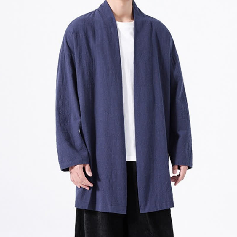 Buddha Stones Spring Casual Minimalist Solid Cotton Men's Kimono - Navy - US/UK/AU46,EU56 (5XL) - image 16