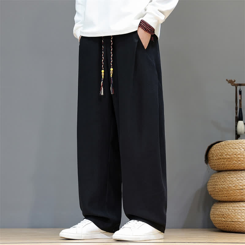 Buddha Stones Fall Winter Casual Drawstring Solid Long Pants Men's Straight Leg Pants With Pockets - Black - US/UK/AU46,EU56 (5XL) - image 12