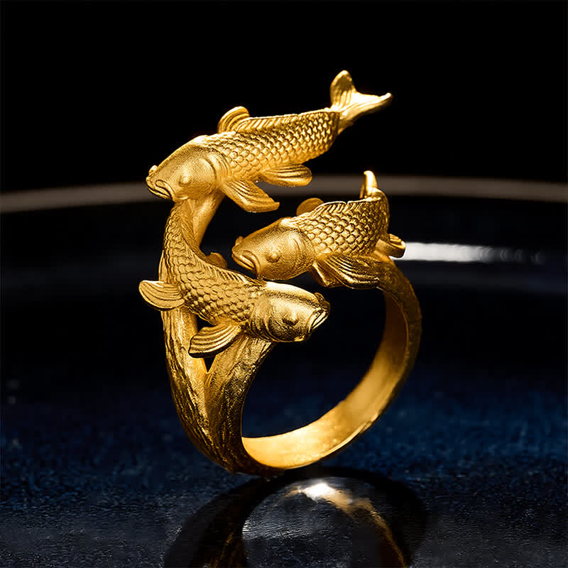 FREE Today: Wealth and Success Retro Alloy Three Koi Fish Open Ring - Three Koi Fish (US7) - image 0