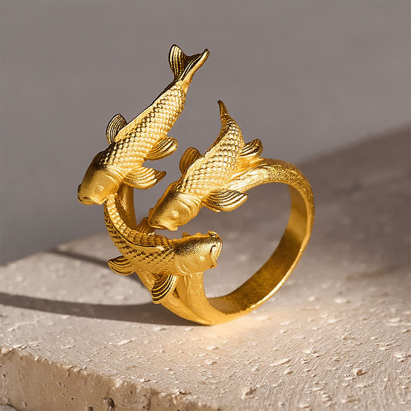FREE Today: Wealth and Success Retro Alloy Three Koi Fish Open Ring - image 2