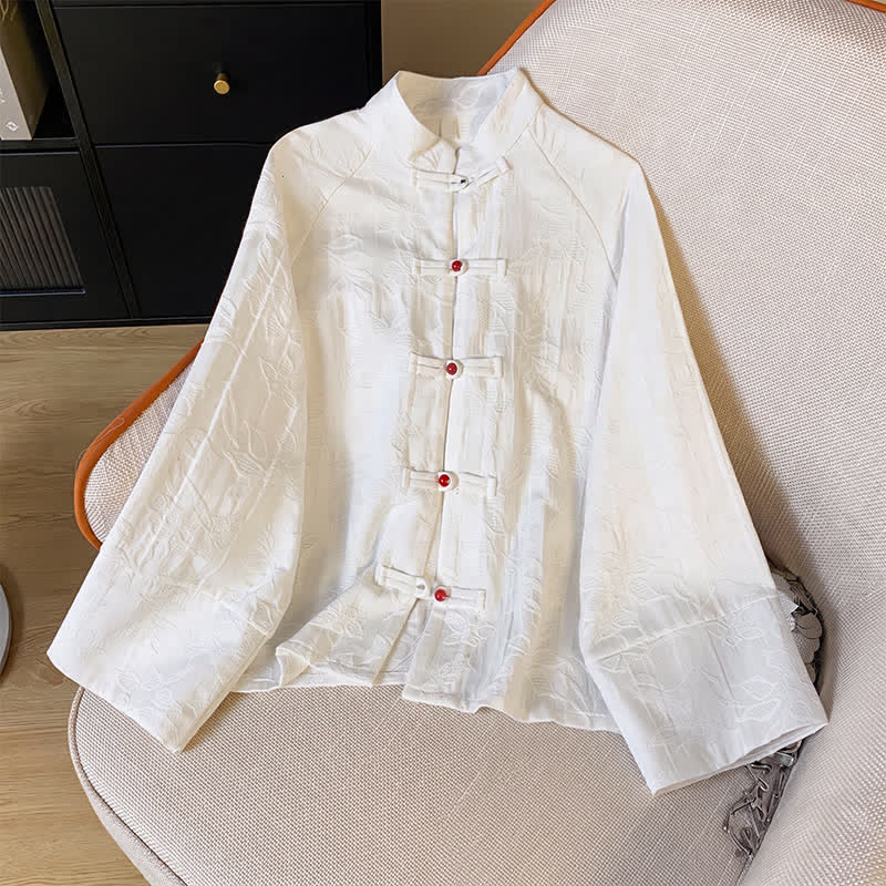 Buddha Stones Fall Vintage Tang Style Frog Button Floral Leaves Cotton Women's Long Sleeve Shirts - image 15