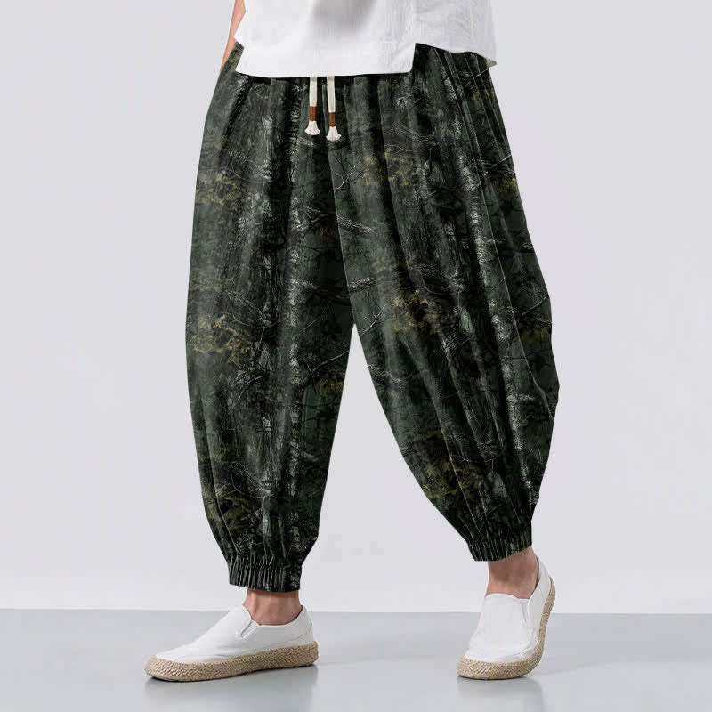 Buddha Stones Pure Cotton Marble Camo Pattern Drawstring Men's Harem Pants With Pockets - DarkGreen - US/UK/AU50,EU60 (5XL) - image 12