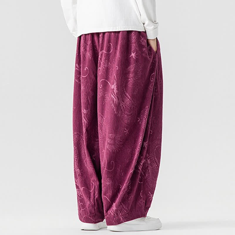 Buddha Stones Fall Winter Vintage Casual Drawstring Dragon Long Pants Men's Harem Pants With Pockets - image 8