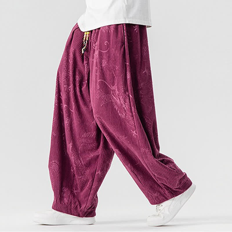 Buddha Stones Fall Winter Vintage Casual Drawstring Dragon Long Pants Men's Harem Pants With Pockets - image 10