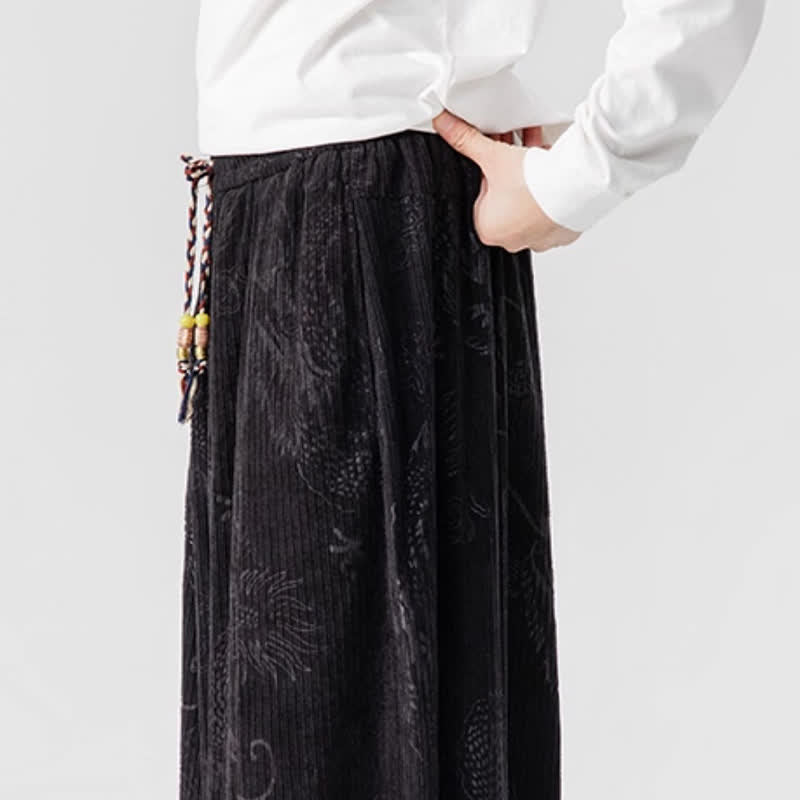 Buddha Stones Fall Winter Vintage Casual Drawstring Dragon Long Pants Men's Harem Pants With Pockets - image 20
