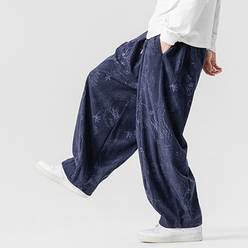 Buddha Stones Fall Winter Vintage Casual Drawstring Dragon Long Pants Men's Harem Pants With Pockets - image 13