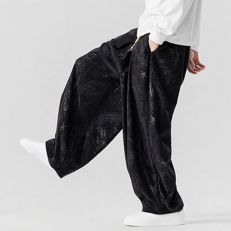 Buddha Stones Fall Winter Vintage Casual Drawstring Dragon Long Pants Men's Harem Pants With Pockets - image 18