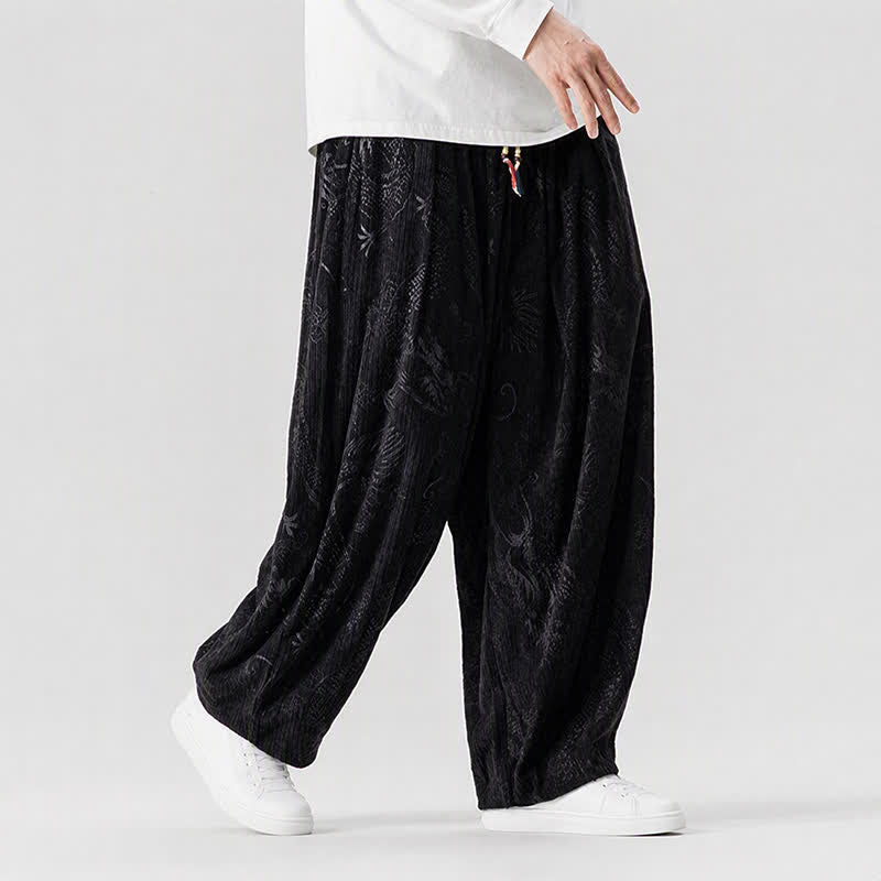 Buddha Stones Fall Winter Vintage Casual Drawstring Dragon Long Pants Men's Harem Pants With Pockets - image 16