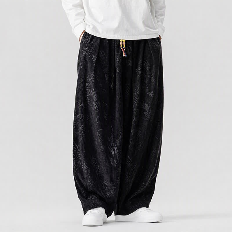 Buddha Stones Fall Winter Vintage Casual Drawstring Dragon Long Pants Men's Harem Pants With Pockets - image 15