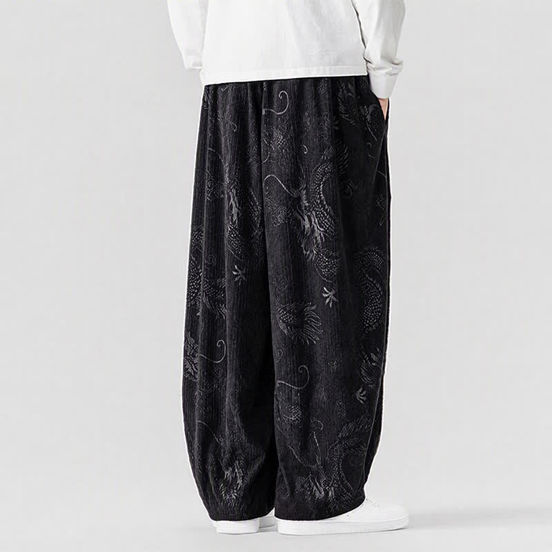 Buddha Stones Fall Winter Vintage Casual Drawstring Dragon Long Pants Men's Harem Pants With Pockets - image 17