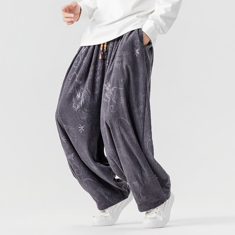 Buddha Stones Fall Winter Vintage Casual Drawstring Dragon Long Pants Men's Harem Pants With Pockets - image 30