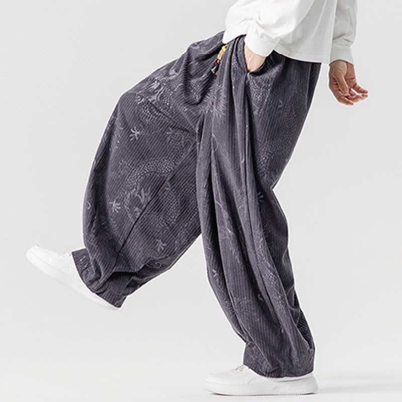 Buddha Stones Fall Winter Vintage Casual Drawstring Dragon Long Pants Men's Harem Pants With Pockets - image 29