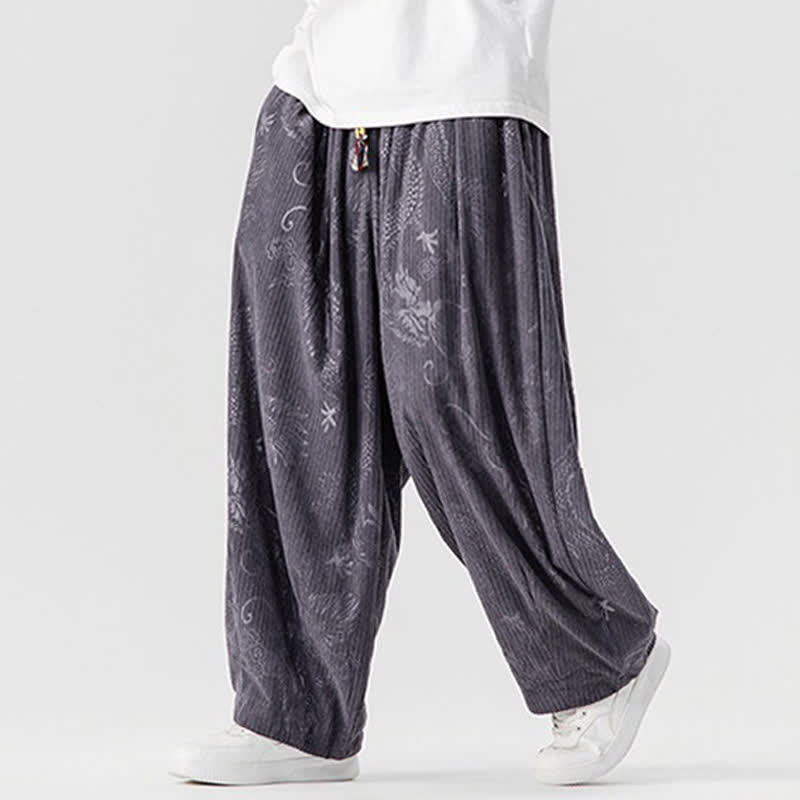 Buddha Stones Fall Winter Vintage Casual Drawstring Dragon Long Pants Men's Harem Pants With Pockets - image 24
