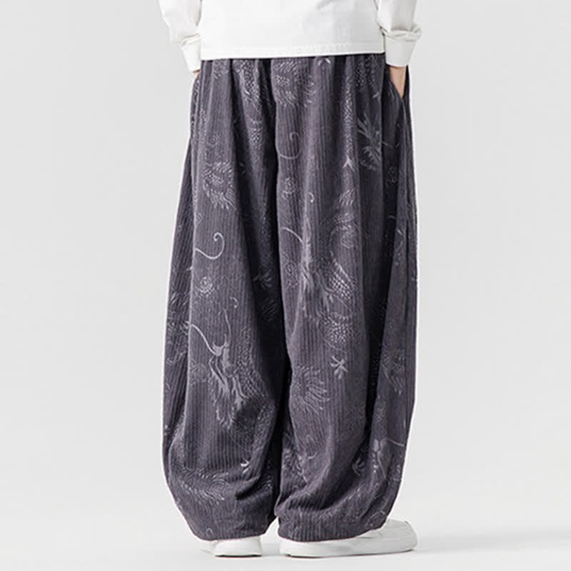 Buddha Stones Fall Winter Vintage Casual Drawstring Dragon Long Pants Men's Harem Pants With Pockets - image 27