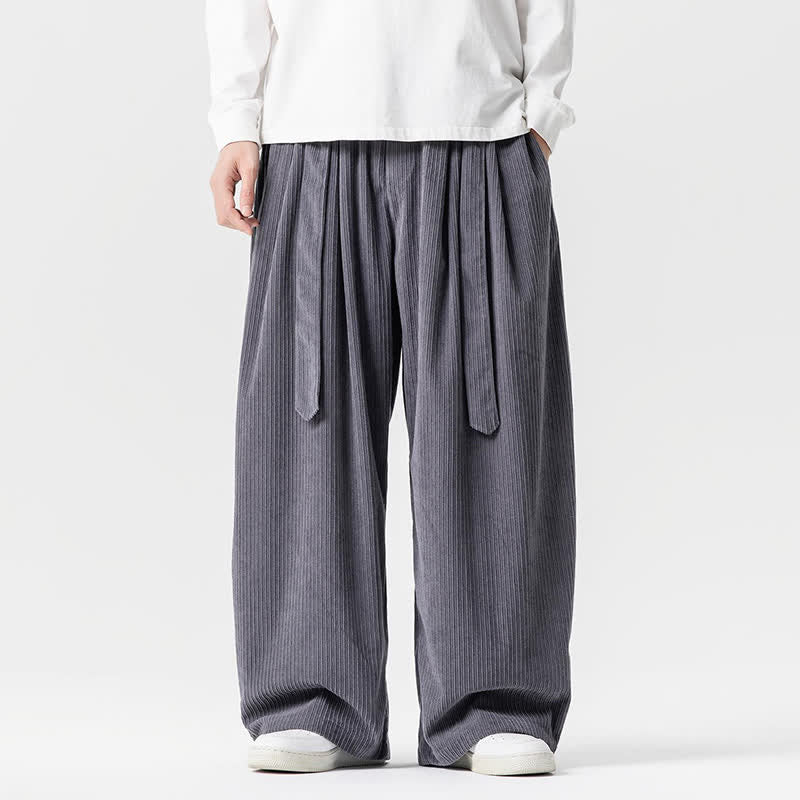 Buddha Stones Fall Winter Casual Vintage Drawstring Solid Long Pants Corduroy Men's Wide Leg Pants With Pockets - SlateGray - US/UK/AU46,EU56 (5XL) - image 0