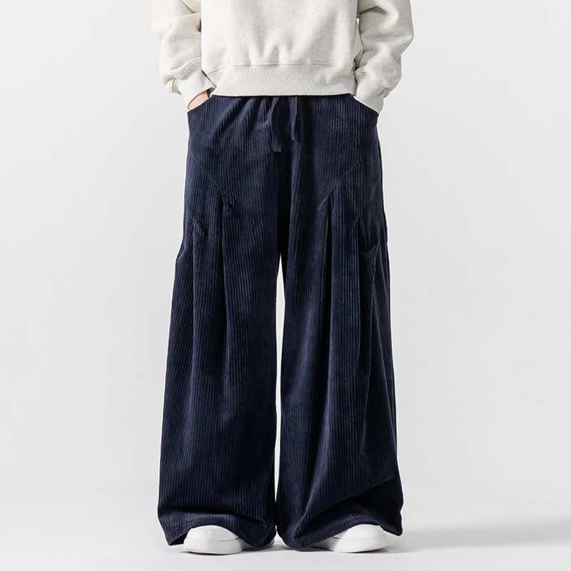 Buddha Stones Fall Winter Casual Drawstring Solid Long Pants Corduroy Men's Wide Leg Pants With Pockets - MidnightBlue - US/UK/AU46,EU56 (5XL) - image 23