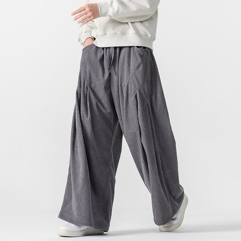 Buddha Stones Fall Winter Casual Drawstring Solid Long Pants Corduroy Men's Wide Leg Pants With Pockets - DimGray - US/UK/AU46,EU56 (5XL) - image 0