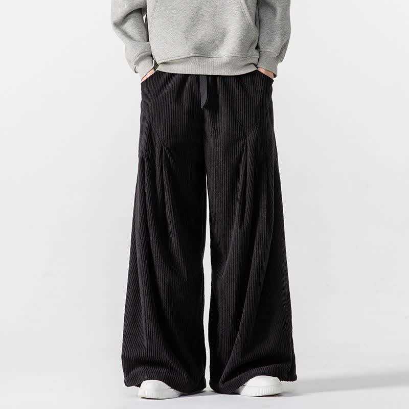 Buddha Stones Fall Winter Casual Drawstring Solid Long Pants Corduroy Men's Wide Leg Pants With Pockets - Black - US/UK/AU46,EU56 (5XL) - image 31