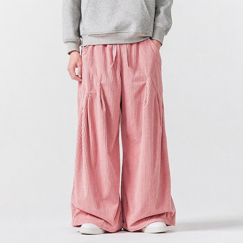 Buddha Stones Fall Winter Casual Drawstring Solid Long Pants Corduroy Men's Wide Leg Pants With Pockets - LightPink - US/UK/AU46,EU56 (5XL) - image 9