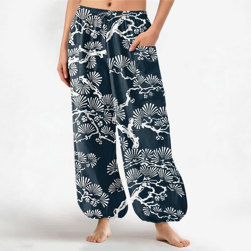 Buddha Stones Cotton Oriental Foliage Pattern Women's Elastic Waist Harem Pants With Side Pockets - DarkSlateGray - US16,UK/AU20,EU48 (3XL) - image 7