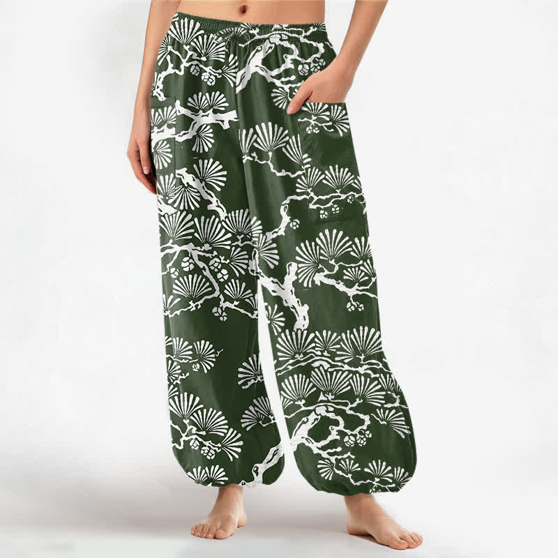 Buddha Stones Cotton Oriental Foliage Pattern Women's Elastic Waist Harem Pants With Side Pockets - DarkGreen - US16,UK/AU20,EU48 (3XL) - image 10